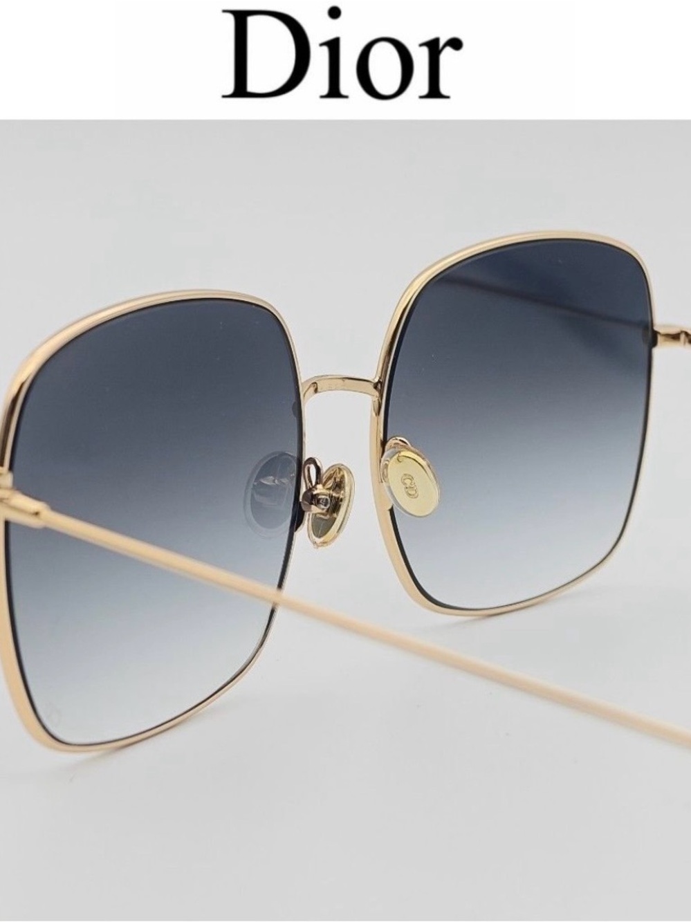 Dior Gold Frame Blue-Gray Gradient Square Women's Sunglasses